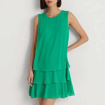 NWT Ralph Lauren Womens Tiered Dress Green Malachite Sleeveless Flowy Dress Sz 2