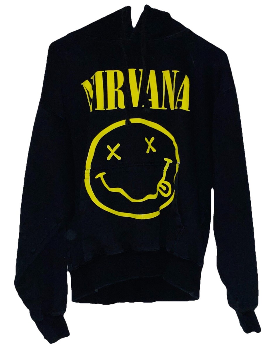 Nirvana Adult Large Black Hoodie Sweatshirt Rock Band Music Smiley