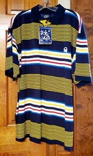 MECCA Mens Size Large Colorful Stripe Cotton Polo Shirt Short Sleeve