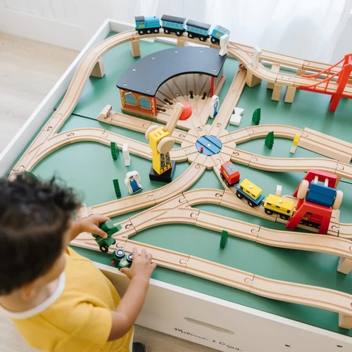 Railway Train Track Set Rail Road Kids Wooden Toy Deluxe Melissa & Doug 10701 - Picture 6 of 9