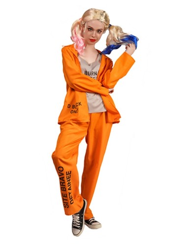 H-A3-5 Harley Quinn Prisoner Costume Women’s Orange Inmate Outfit - Picture 10 of 11
