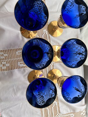 Rarität - Weingläser, original Murano Glas 24kt Gold ca. 1970