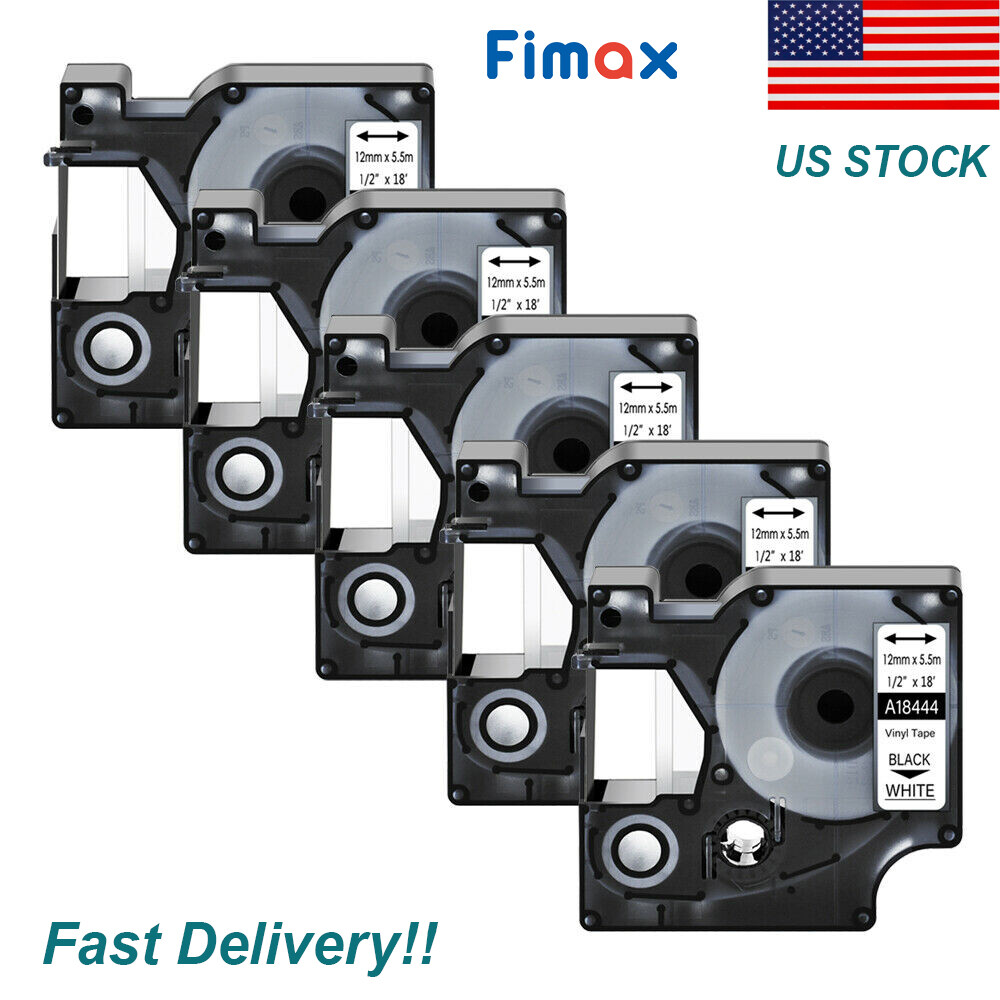 NEOUZA Compatibile Per DYMO 18444 Rhino Industrial Nero Su Bianco Nastro Adesivo Permanente In Vinile 12mm 1/2" Rhino 4200 5200 6000 (4PK