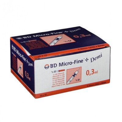 BD Micro-Fine Insulin Syringe 0.3ml 30G 0.30x8mm Pack of 100