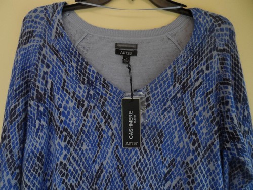 Suéter Pullover Top APT.9 Azul Mezcla Cachemira Cuello en V Argyle Manga Larga L Nuevo con Etiquetas - Imagen 2 de 3