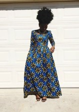 Women bold African veroex long sleeve Lady Evening Party Long Maxi Dress.