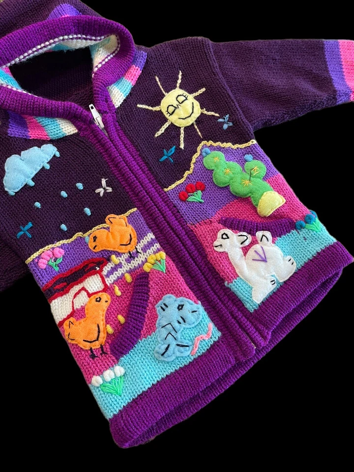 Suéter Grueso Vintage Hecho a Mano Crochet Niño Pequeño Cárdigan Diseño Primavera 2T/3T Foto 2 de 4