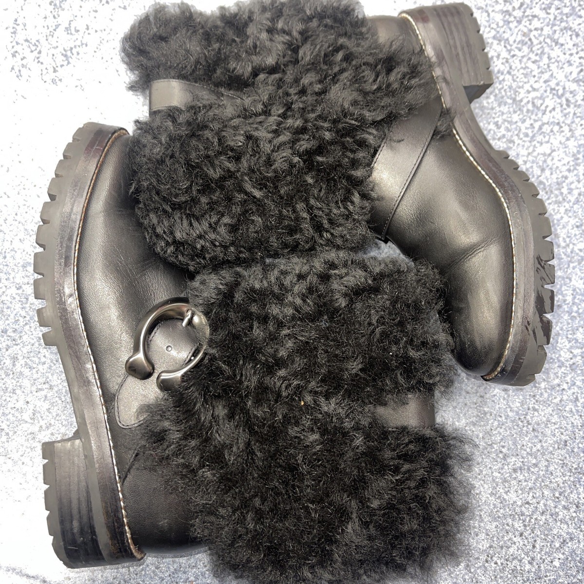 NEW Coach Womens Leighton Moto Booties Leather Shearling Buckle