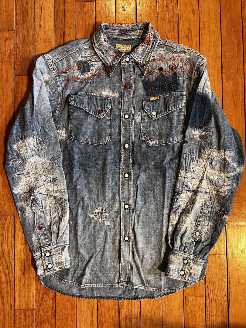 Unused Kapital Kountry Boro Western Shirt Denim Shirt Tops Unused Kapital Kountry Boro Western Shirt Denim Shirt Tops