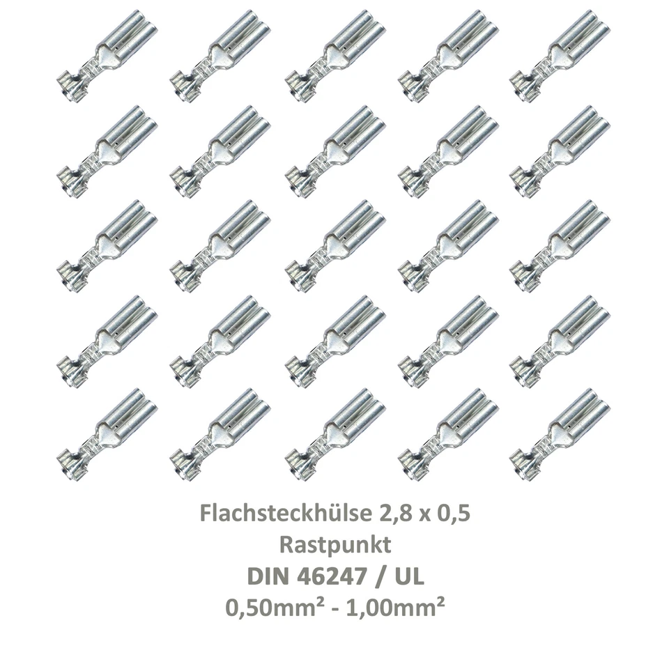 CABLE SOLUTION PLUS DEUTSCHLAND GMBH 25 Flachsteckhülse 2,8x0,5 Kabelschuh unisoliert 0,50²-1,00² Rastpunkt DIN / UL