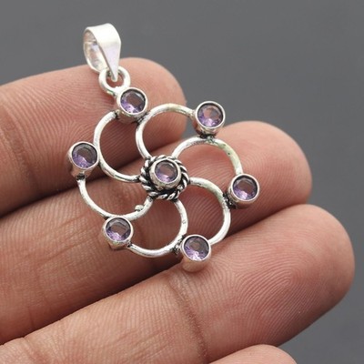Amethyst Quarz Edelstein 925 Sterling Silber Handarbeit Anhänger Schmuck Geschenk für
