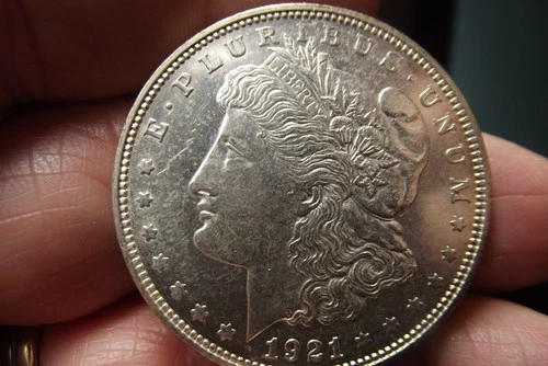 1921-D Morgan Silver Dollar AU/UNC Nice looking but cleaned