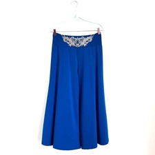 Vintage Womens Gauchos Culottes Size M Teal Wide Leg Cropped Boho Glitter USA