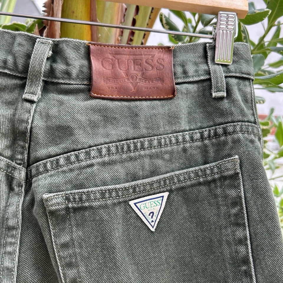 Jeans Guess Vintage Años 90 Hechos en EE. UU. Denim Verde 100% Algodón 30x30 Calce Recto Foto 4 de 4