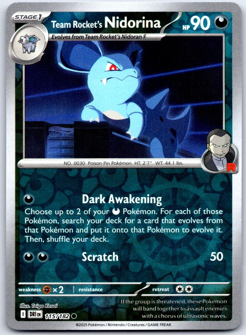 Team Rocket's Nidorina 115 C Destined Rivals Pokemon Reverse Holo NM/M