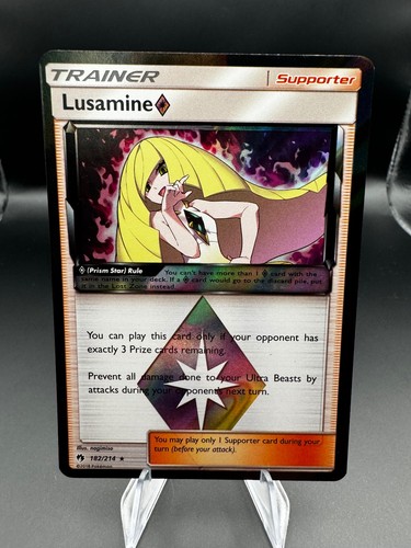 Lusamine ◇ 182/214 Prism Star Rare Lost Thunder Pokemon Holo Lightly Played