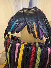 Moda Pelle Real Leather Multicolour Striped Shoulder Bag & Matching Leather Glov