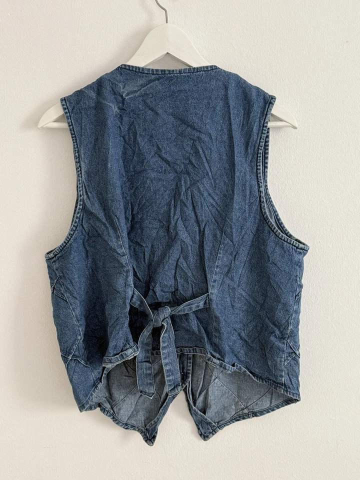 Vintage Jeans Weste Stickerei Herzen Blumen Denim Boho 90s Hippie Gr M - Bild 4 von 4