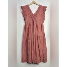 Gap Pink Rose Eyelet Lace Ruffle Tea Length Dress Petite Large