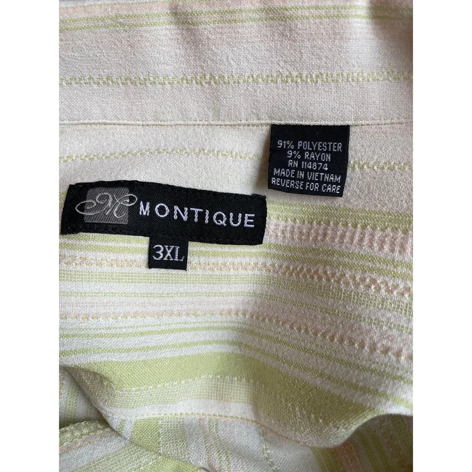 Montique Striped Button Up Bowling Shirt Short Sleeve Casual 3XL - Image 2 of 3