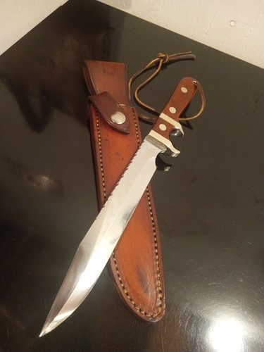Rare, Vintage  T. Stephens SubHilt 12'' Fighting Knife w/7'' 440C Blade. Sheath.