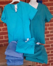 NEW Lot Of 8 VNeck Medical Scrub Nurse Tops Teal Aqua Blue XS / SM