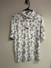 Bad Birdie Mens Large Flamingo Palm Tree Golf Polo Shirt
