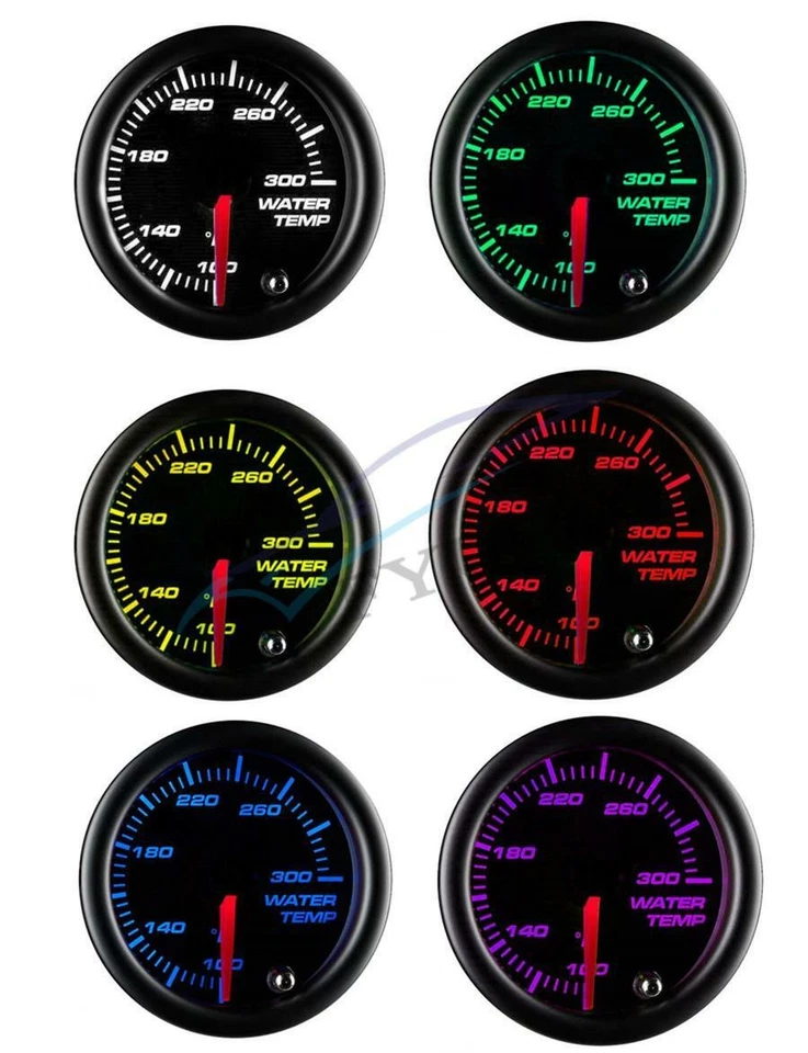 12V 2"/52mm Black Face Car 7 Colors LED Water Coolant  Temp Gauge Meter - Image 3 of 4