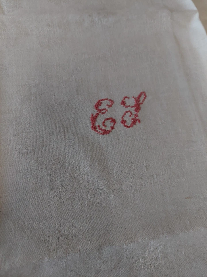 Série de cinq serviettes de tables coton damassé monogramme EL 65 X 75 cm - Photo 4/4