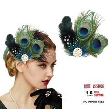 Vintage Green Peacock Hair Clip - Fascinator Crystals - Vintage 1920s - Green 1