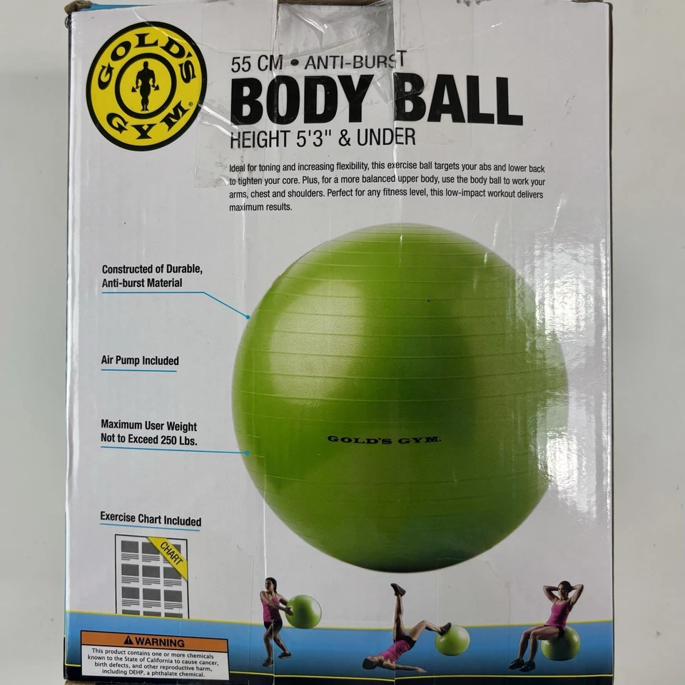 "Nuevo Gold's Gym Anti-Burst Core Entrenamiento Cuerpo Bola Verde Bomba de Aire 55 cm Hasta 5'3""" Foto 2 de 4