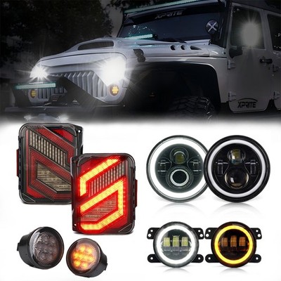 7'' LED Headlights Fog Lights Turn Tail Lamp Combo For Jeep Wrangler JK 2007-2018