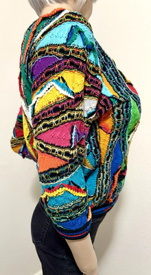 VINTAGE COOGI SWEATER CARDIGAN VIBRANT 3D KNIT 90s HIP HOP WOMEN