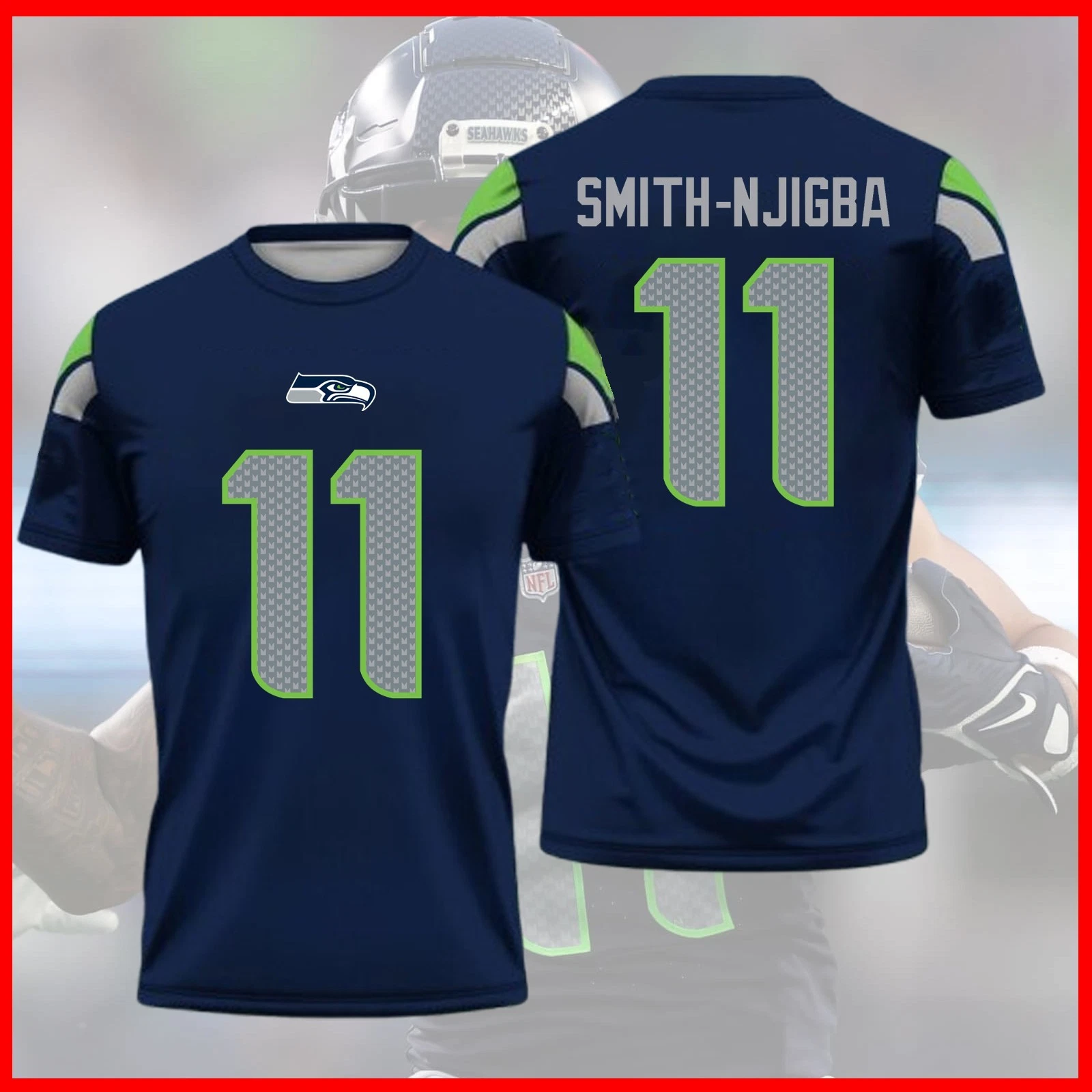 Jaxon Smith-Njigba #11 Seattle Football 2026 Player Name & Number AOP Fan
