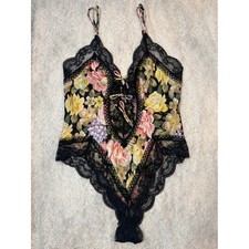 Vintage Victoria's Secret Gold Label Floral Lace Teddy S Tie Front