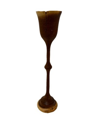 Vintage Handmade Artist Signed Wooden Candlestick Holder 7.25''