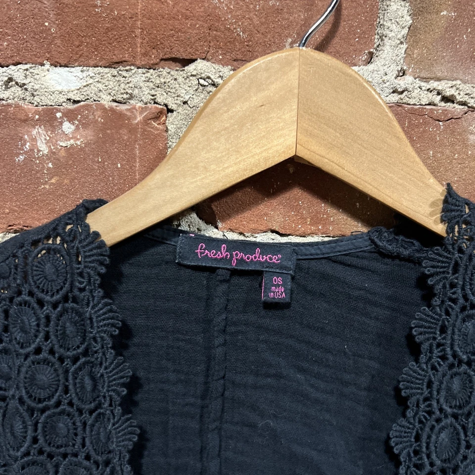 Women's One Size Fresh Produce Black Cardigan Open Front Cotton - Image 2 of 4