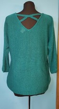 CHICO'S Womens Sweater Criss Cross Back 3/4 Sleeves Teal Green Chicos Sz 0 Small