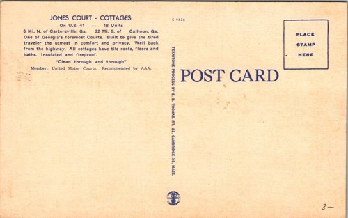 Jones Tourist Court US 41 South of Cartersville Georgia Vintage Postkarte B35. - Bild 2 von 2