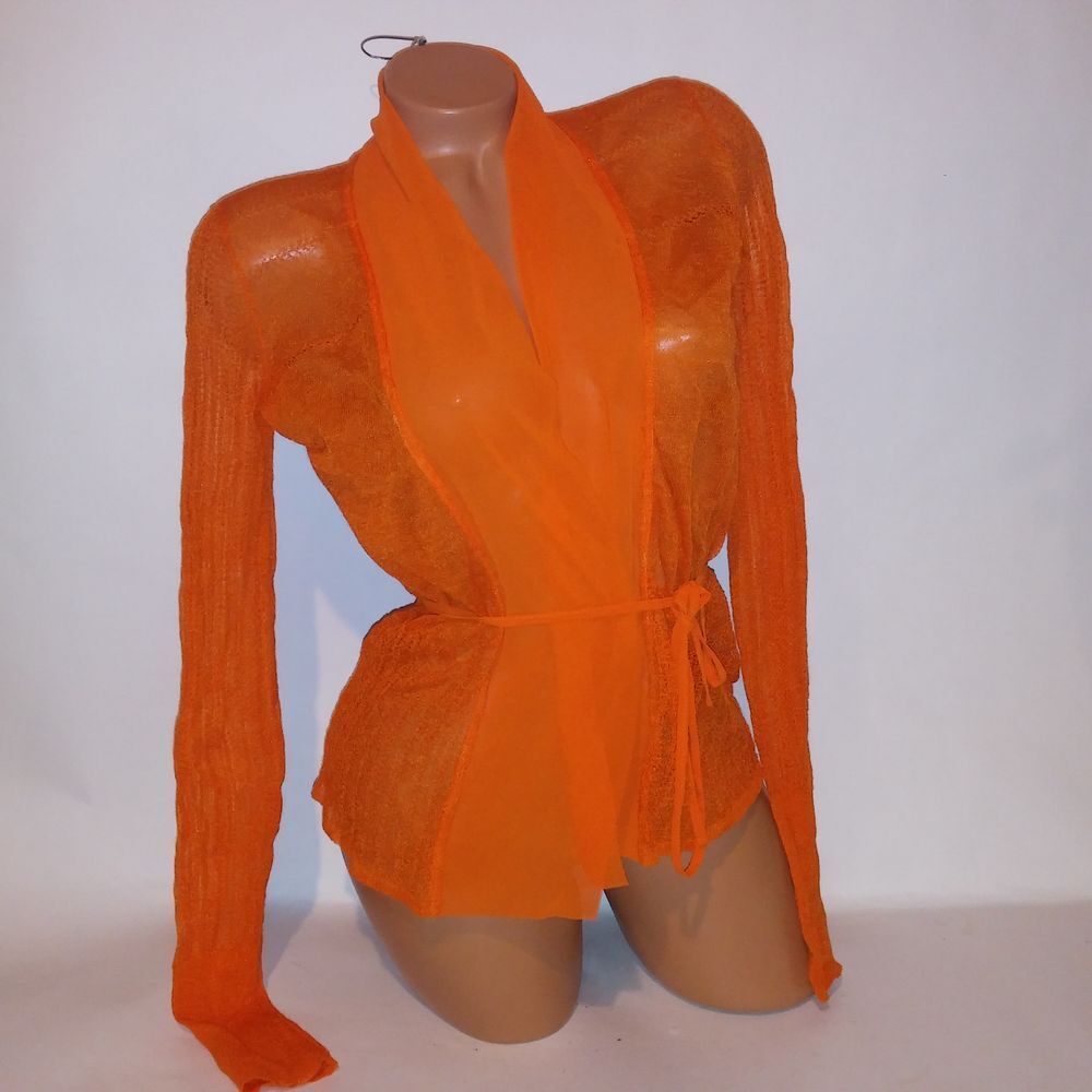 Simply Vera Wang Cardigan Womens XS Orange Raime/Nylon Long