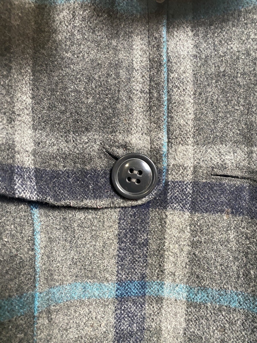 Charles Klein Women Plaid Blue Grey Wool Blend Coat Button Charles Klein Women Plaid Blue Grey Wool Blend Coat Button