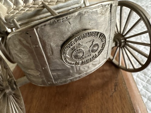 Vintage Antique Duryea Silver Automobile Club Desktop Display On Wood Plinth - Picture 4 of 12