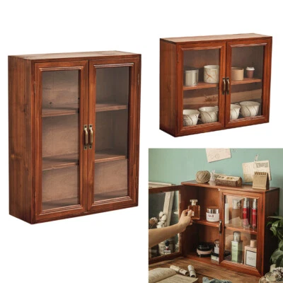 HOMGARDEN-STORE Solid Wood Storage Cabinet Small Size Cupboard 2/3 Tiers Shelves with Clear Door