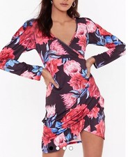 Nastygal Collection The Life We Rose Floral Stretch Mini Dress US 6 UK 10