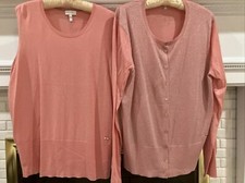 ESCADA Sweater Twin SET Cardigan Top XL NWOT PINK Sz XL Sparkle, Button Front