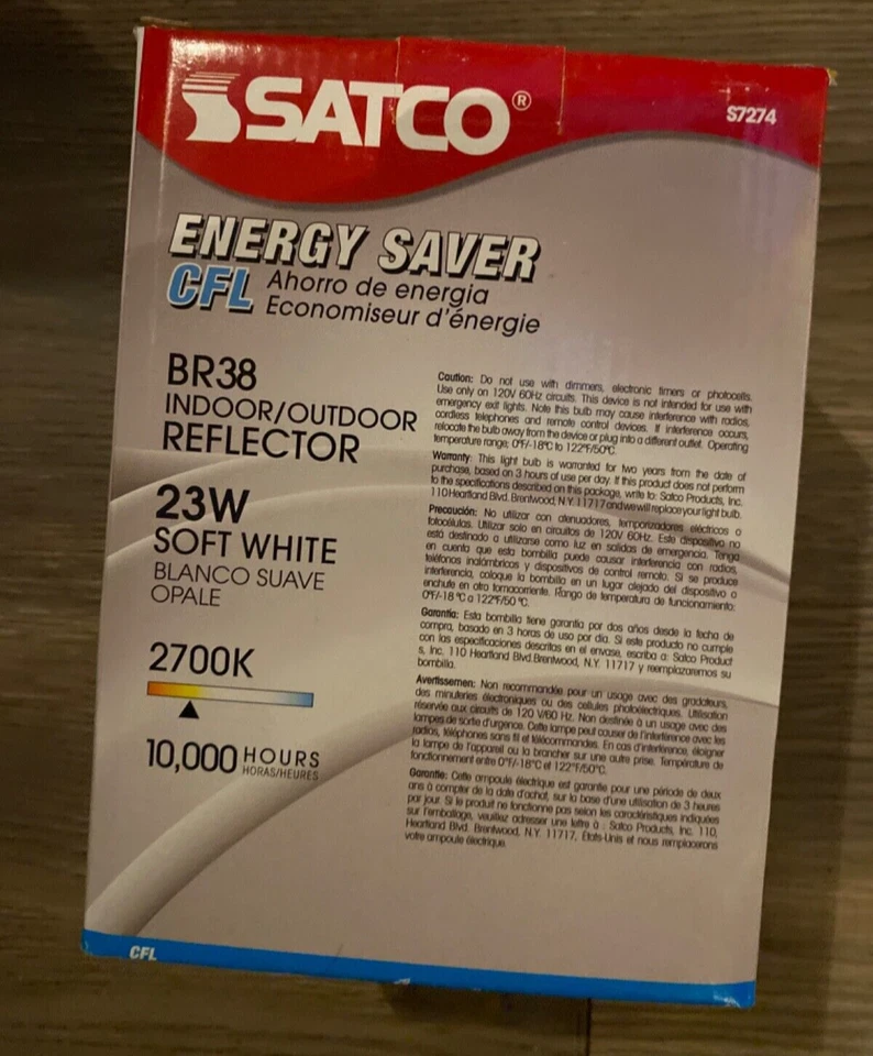 SATCO S7274 23W BR38 CFL 2700K INDOOR/OUTDOOR REFLECTOR FLOODLIGHT BULB - Image 3 of 3