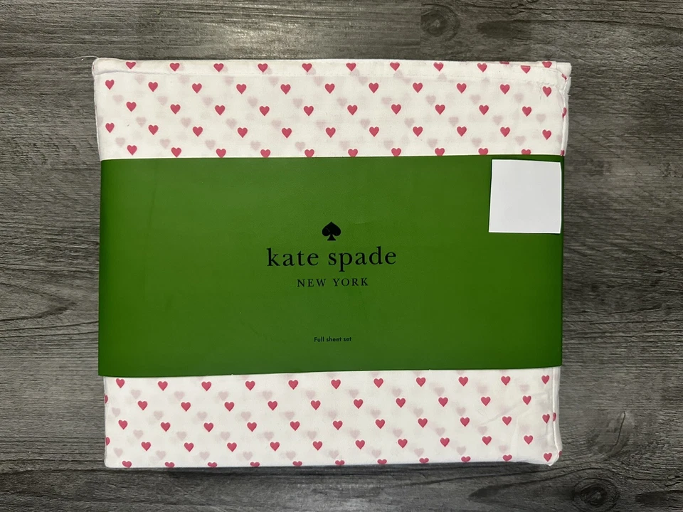 Juego de Sábanas Completo Kate Spade Algodón Percal Corazones ROSA en Blanco Sábanas COMPLETAS NUEVAS CON ETIQUETAS Foto 2 de 4