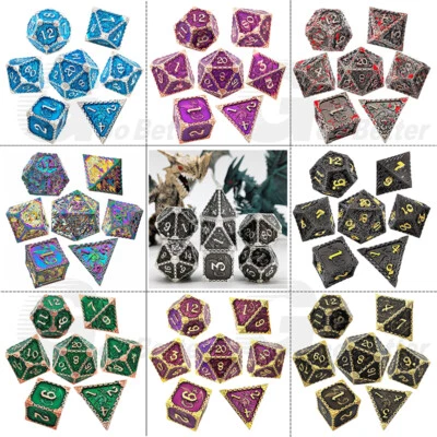7-teilig Metall Poly Würfel Set Drache W4-W20 RPG MTG DND Für Warhammer Tabletop