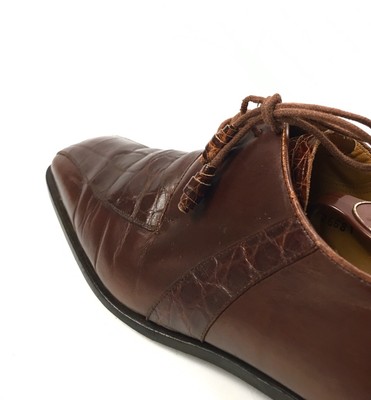 MEZLAN Genuine Alligator Derby Dress Shoes Tassel Lace Brown  display picture 1
