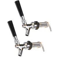 2X Auto Close 100mm Long Shank Craft  Beer Tap Home Brew Kegerator Tap Twin P...